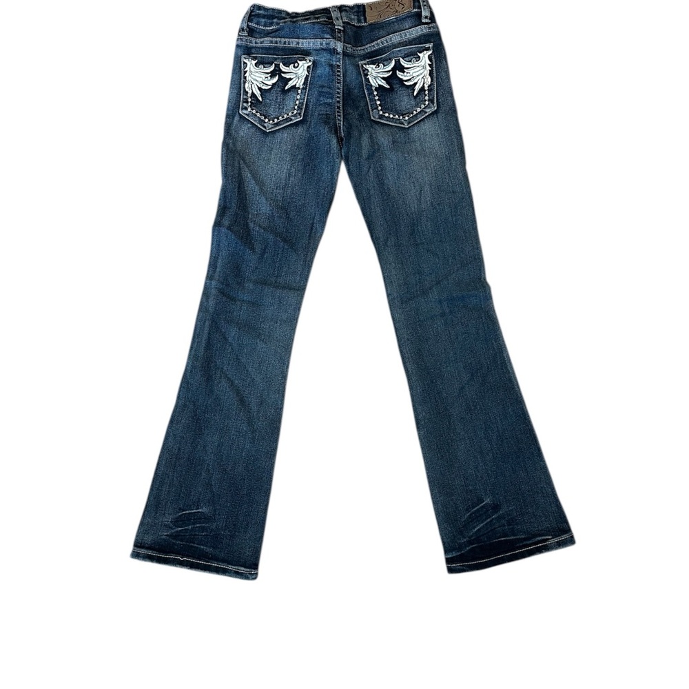 Girls' Dark Blue Embroidered Back-Pocket Bootcut Jeans
